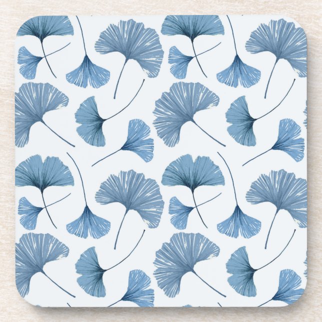 Blue & White Gingko leaf pattern  Coaster (Front)