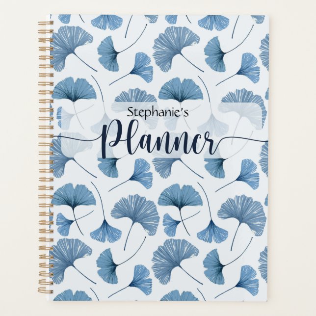 Blue & White Gingko leaf pattern Planner (Front)