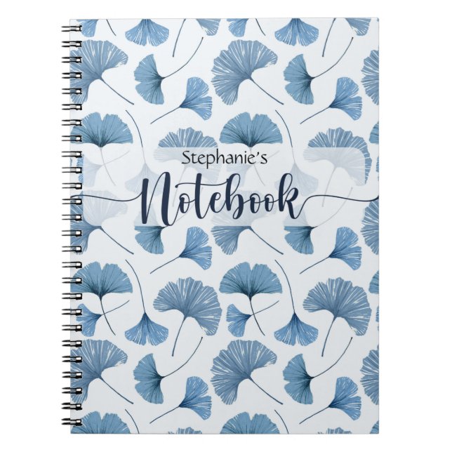 Blue & White Gingko plant  Spiral Photo Notebook (Front)