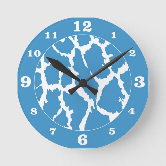 Blue/White Giraffe Animal Print Numbered Round Clock (Front)