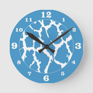 Blue/White Giraffe Animal Print Numbered Round Clock