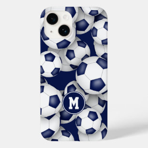 Blue white girls soccer balls pattern monogrammed  Case-Mate iPhone 14 case