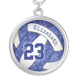 blue white girls volleyball team colours sporty silver plated necklace