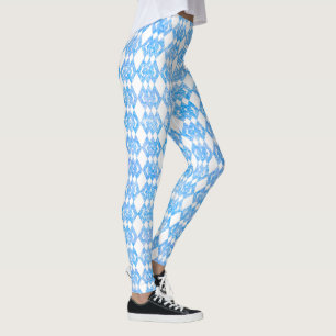 Blue White Glitter Overlap Diamond Pattern Leggings