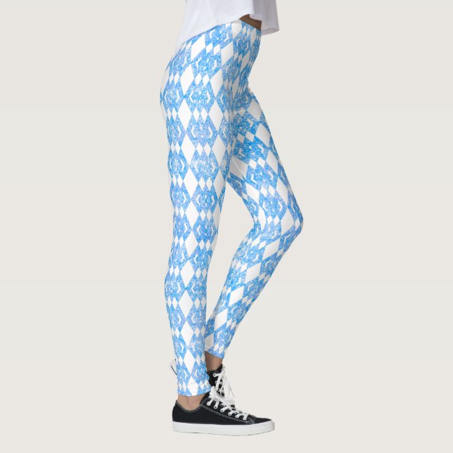 Blue White Glitter Overlap Diamond Pattern Leggings (Right)