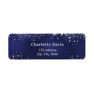 Blue white glitter return address label