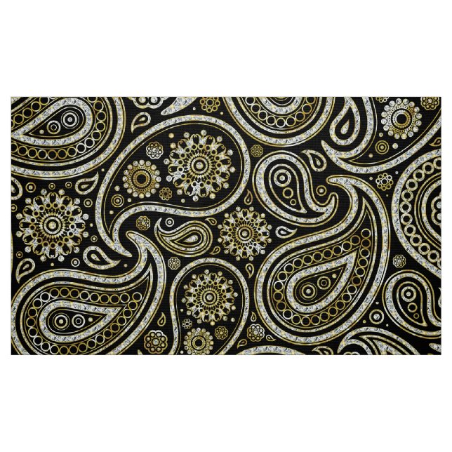 Blue & White Glitter Vintage Paisley Pattern Fabric (Fat Quarter)