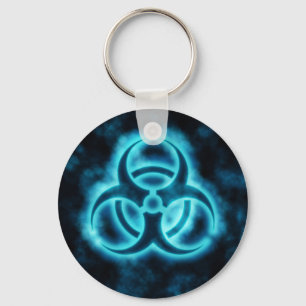 Blue-White Glow Biohazard Symbol Keychain