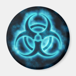 Blue-White Glow Biohazard Symbol Magnet
