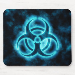 Blue-White Glow Biohazard Symbol Mousepad
