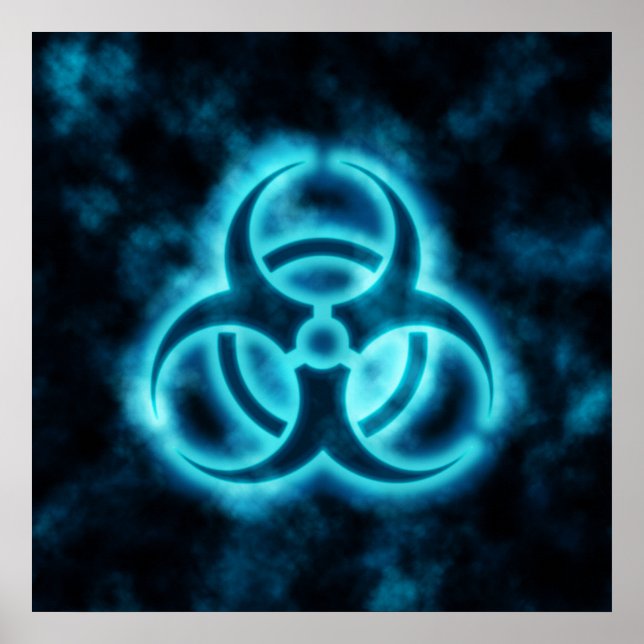 Blue-White Glow Biohazard Symbol Poster (Front)