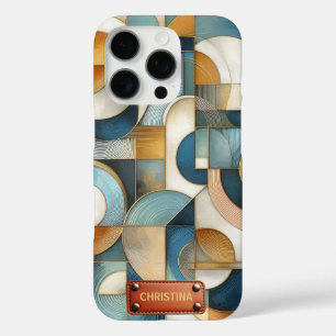 Blue White Gold Abstract Geometric Art iPhone 16 Pro Case
