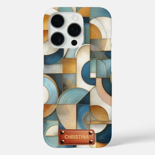 Blue White Gold Abstract Geometric Art Case-Mate iPhone Case (Back)