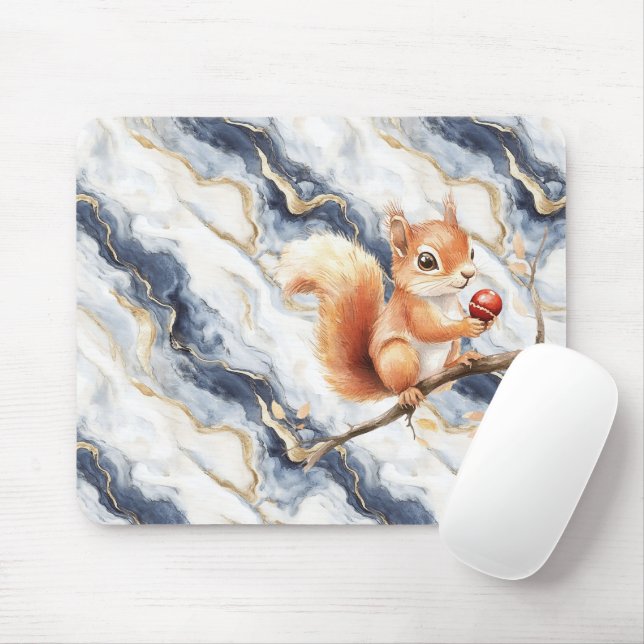 Blue White Gold Abstract Squirrel Apple Mouse Pad (With Mouse)