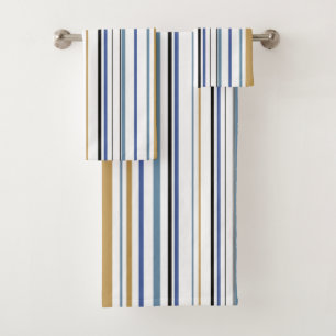 Blue white gold beach bathroom coastal bath towel set