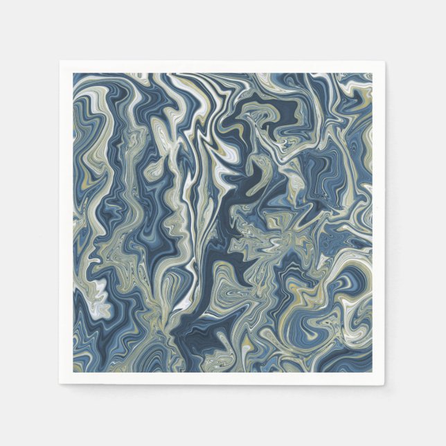 Blue White Gold Chic Swirl Modern Wedding Napkin (Front)