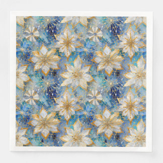 Blue White Gold Christmas Poinsettias Napkin