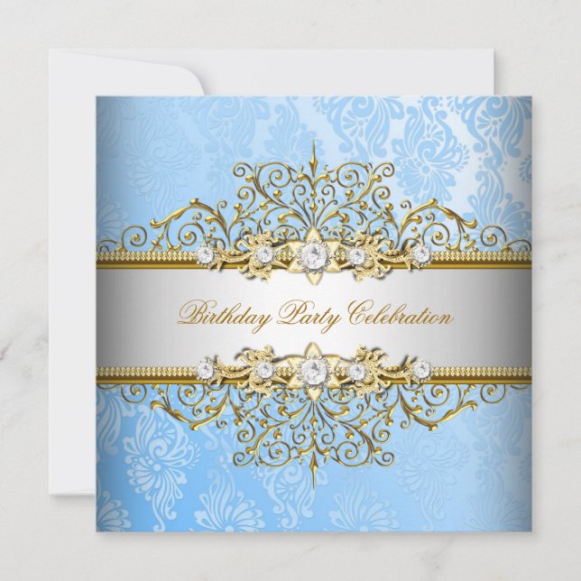 Blue White Gold Elegant Party Invitation (Front)