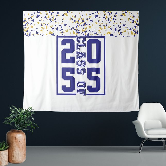 Blue White Gold Graduation Class of Typography Tapestry (Creator Uploaded)