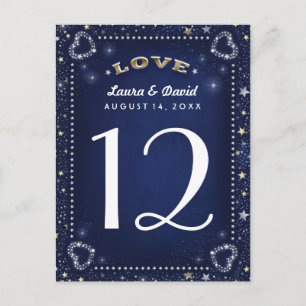 Blue White & Gold Love & Stars Table Number Cards