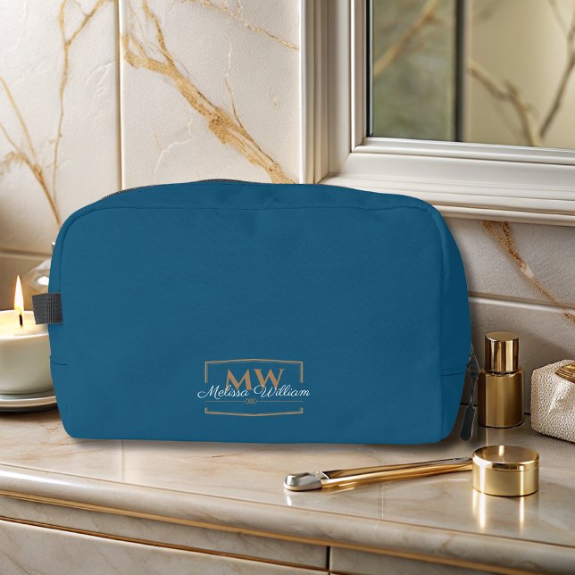 Blue White Gold Monogram Name Script Dopp Kit (Creator Uploaded)