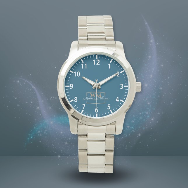 Blue White Gold Monogram Name Script Watch (Creator Uploaded)