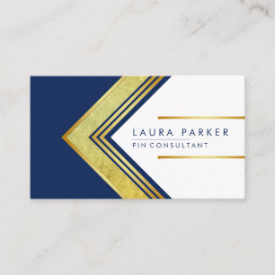 Blue White Gold Professional Geometric  Modern Business Card