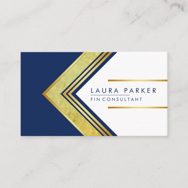 Blue White Gold Professional Geometric  Modern Business Card (Front)