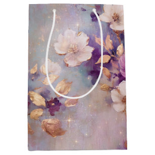 Blue White Gold Purple Floral Birthday Medium Gift Bag