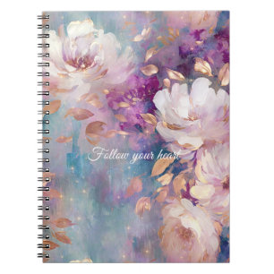 Blue White Gold Purple Floral   Notebook