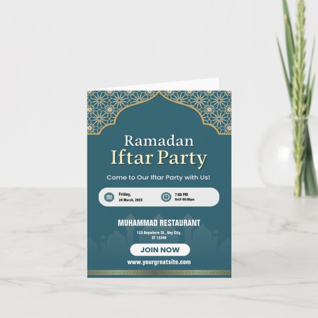 Blue, White & Gold Ramadan Iftar Invitation Poster (Front)