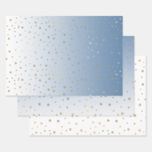 Blue White Gold Stars Birthday Wrapping Paper Sheet