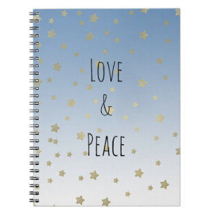 Blue White Gold Stars Love Peace Notebook