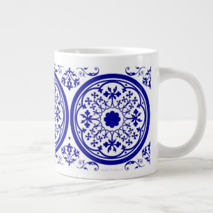 Blue White Gothic Tile Pattern Large Coffee Mug