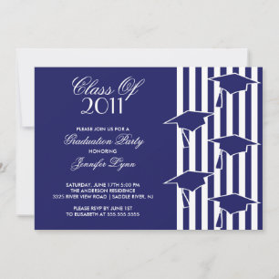 Blue & White Grad Hats Graduation Invitation