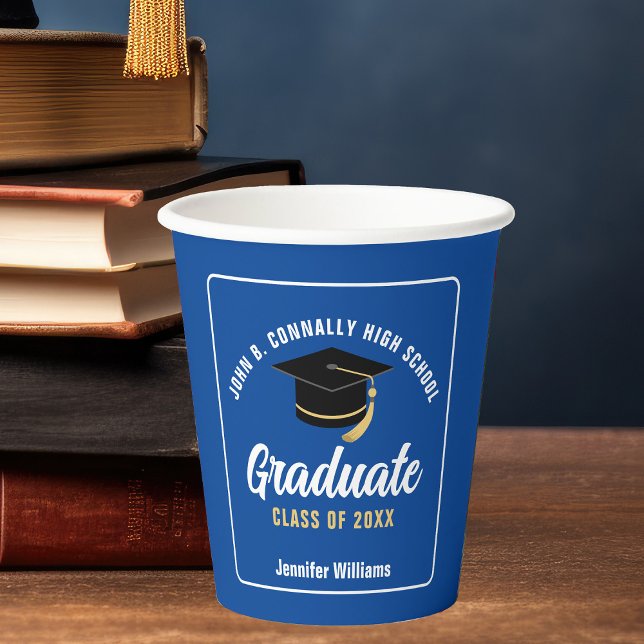Blue White Graduate Custom Graduation Party Paper Cups (Creator Uploaded)