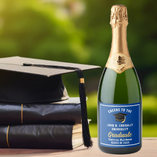 Blue White Graduate Customised Graduation Party Sparkling Wine Label