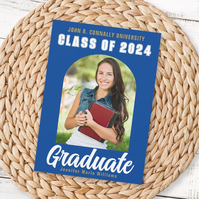 Blue White Graduate Photo Modern Bold Graduation Announcement (Creator Uploaded)