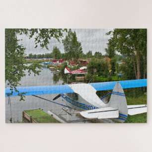 Blue, white & gray float plane, Alaska Jigsaw Puzzle