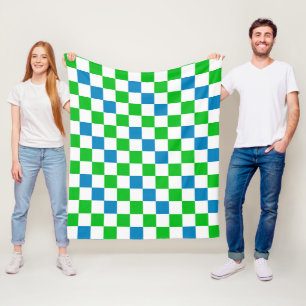 Blue White Green Chequered Design Fleece Blanket