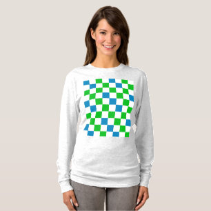Blue White Green Chequered Design  T-Shirt