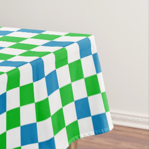 Blue White Green Chequered Design Tablecloth