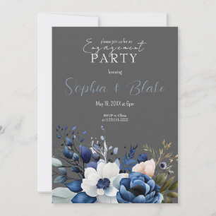 Blue, White & Green Floral Grey Engagement Party Invitation