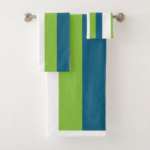 Blue White Green Vertical Stripes Bath Towel Set