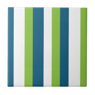 Blue White Green Vertical Stripes Ceramic Tile
