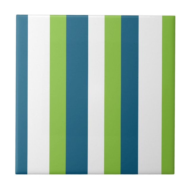 Blue White Green Vertical Stripes  Ceramic Tile (Front)