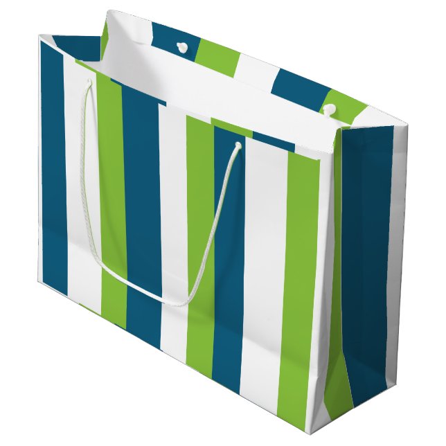 Blue White Green Vertical Stripes  Large Gift Bag (Front Angled)