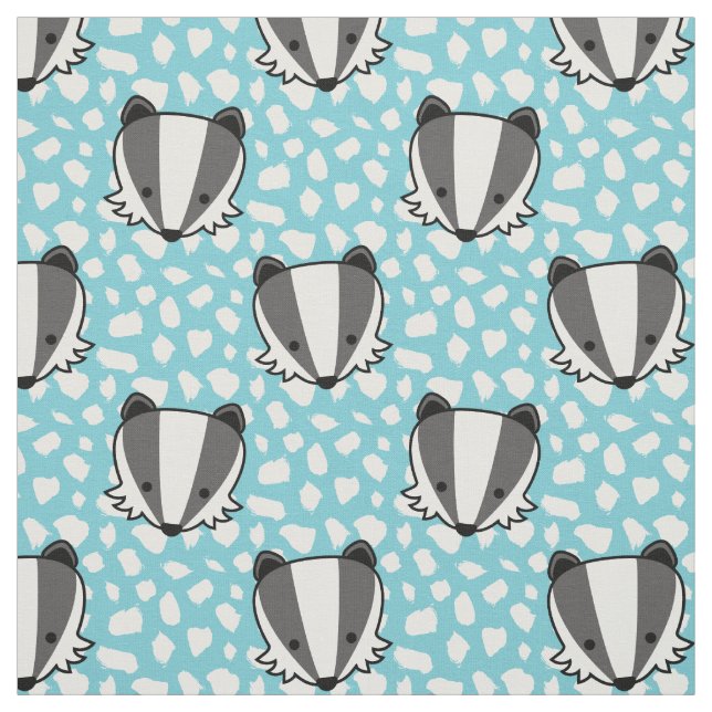 Blue White Grey - Badger Pattern Fabric (Swatch)