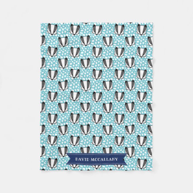 Blue White Grey - Badger Pattern - Name Fleece Blanket (Front)