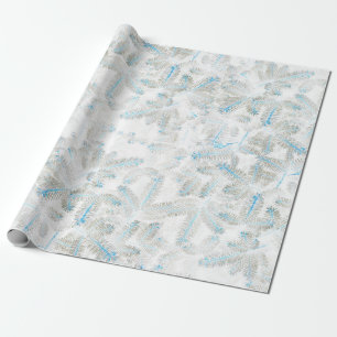 Blue White Grey Christmas Fir Tree Print Wrapping Paper